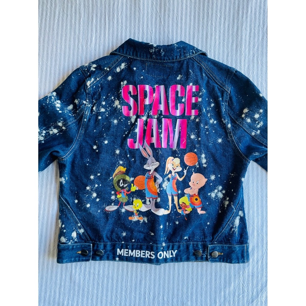 Members Only Looney Tunes Space Jam Bleached Denim Jean Jacket Men's XL Unisex